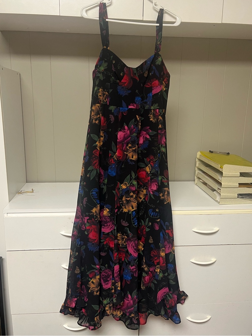 ModCloth Hutch Dark floral evening dress